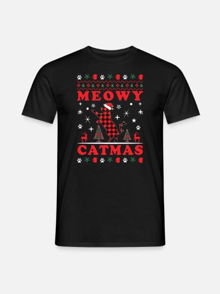 Meowy Catmas Ugly Red Plaid Christmas Cat - Männer T-Shirt - Schwarz