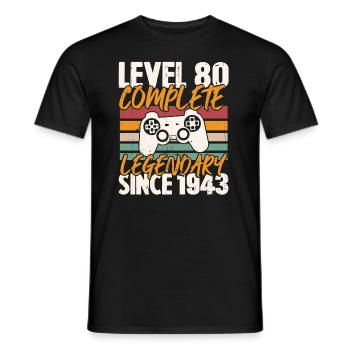 Birthday Present, Level 80 Complete 1943 - Men's T-Shirt - black - Front - AI Model Male 178 light (178cm)