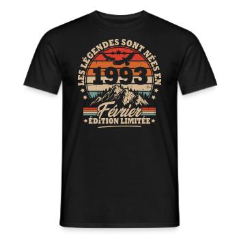 Cadeau D'anniversaire Nées En Février 1993 - T-shirt homme - noir - Devant - AI Model Male 178 light (178cm)