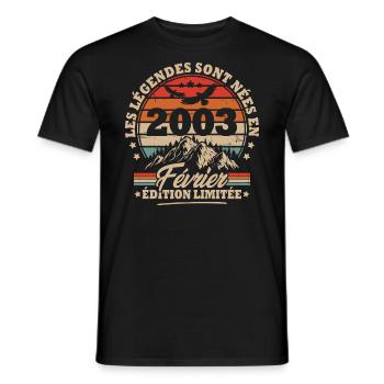 Cadeau D'anniversaire Nées En Février 2003 - T-shirt homme - noir - Devant - AI Model Male 178 light (178cm)