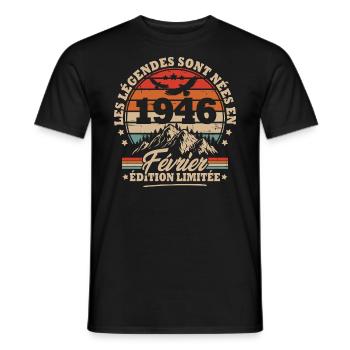 Cadeau D'anniversaire Nées En Février 1946 - T-shirt homme - noir - Devant - AI Model Male 178 light (178cm)