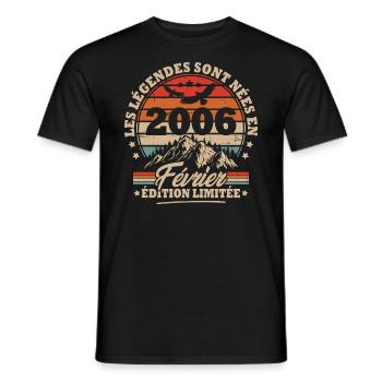 Cadeau D'anniversaire Nées En Février 2006 - T-shirt homme - noir - Devant - AI Model Male 178 light (178cm)