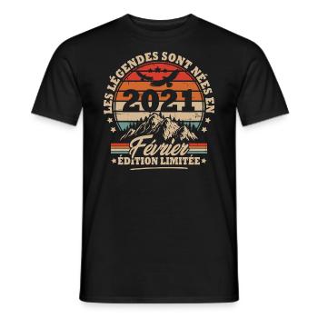 Cadeau D'anniversaire Nées En Février 2021 - T-shirt homme - noir - Devant - AI Model Male 178 light (178cm)