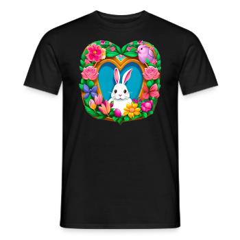 Easter Heart White Colorful Flowers - Men's T-Shirt - black - Front - AI Model Male 178 light (178cm)