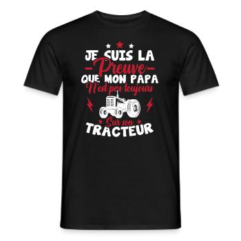 Preuve que mon papa tracteur, Papa agriculteur - T-shirt homme - noir - Devant - AI Model Male 178 light (178cm)