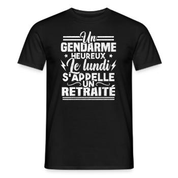 Un gendarme heureux le lundi s appelle un retraité - T-shirt homme - noir - Devant - AI Model Male 178 light (178cm)