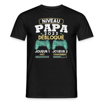 Niveau papa débloqué futur père 2023 - T-shirt homme - noir - Devant - AI Model Male 178 light (178cm)
