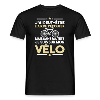 Dans ma tête je fais du vélo - humour vélo - T-shirt homme - noir - Devant - AI Model Male 178 light (178cm)