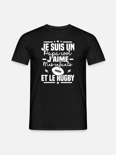 Papa cool j aime mes enfants et le rugby - T-shirt homme - noir