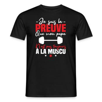 Preuve que mon papa muscu, Papa musclé - T-shirt homme - noir - Devant - AI Model Male 178 light (178cm)