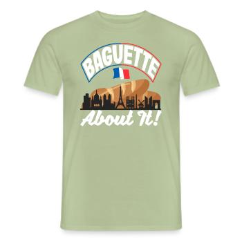 Baguette à ce sujet! Boulangerie française de Paris - T-shirt homme - vert sauge - Devant - AI Model Male 178 light (178cm)