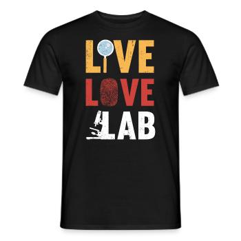 Live Love Lab, Investigator - Men's T-Shirt - black - Front - AI Model Male 178 light (178cm)