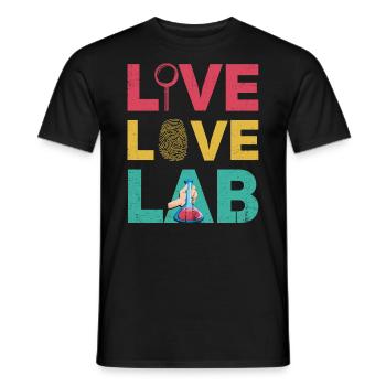 Live Love Lab, Investigator - Men's T-Shirt - black - Front - AI Model Male 178 light (178cm)