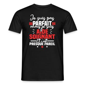 Je suis pas parfait mais je suis aide soignant - T-shirt homme - noir - Devant - AI Model Male 178 light (178cm)