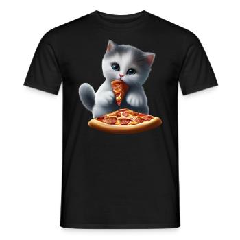 Cat eats pizza - Men's T-Shirt - black - Front - AI Model Male 178 light (178cm)