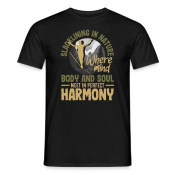 Slacklining in nature where mind body and soul - Men's T-Shirt - black - Front - AI Model Male 178 light (178cm)