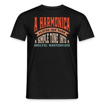 Soulful Masterpiece, vintage harmonica player - Men's T-Shirt - black - Front - AI Model Male 178 light (178cm)