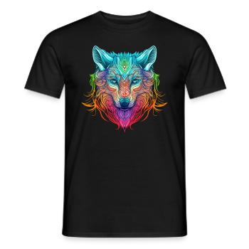 Rainbow Ghost Wolf Portrait - Men's T-Shirt - black - Front - AI Model Male 178 light (178cm)