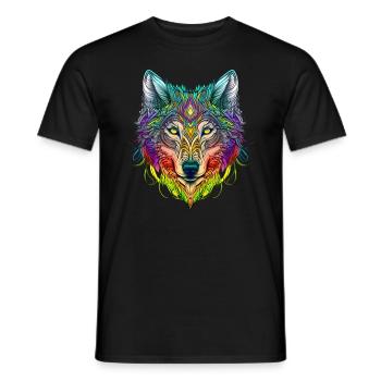 Rainbow Ghost Wolf Portrait - Men's T-Shirt - black - Front - AI Model Male 178 light (178cm)