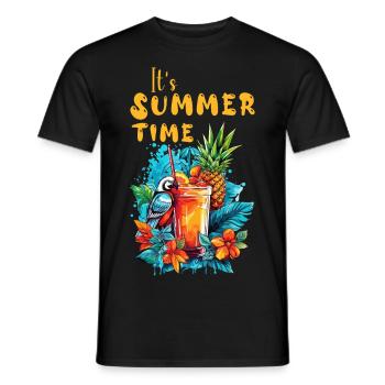Sommer Cocktail Ananas Ara Papagei Blumen Urlaub - Männer T-Shirt - Schwarz - Vorne - AI Model Male 178 light (178cm)