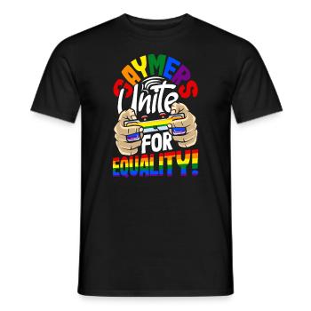 Gaymers unite for equality! Gay Lesbian LGBTQ+ - Männer T-Shirt - Schwarz - Vorne - AI Model Male 178 light (178cm)