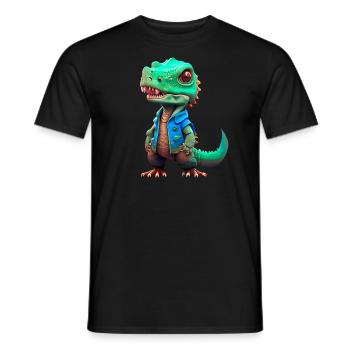 kleiner T-Rex in Jeansjacke - Männer T-Shirt - Schwarz - Vorne - AI Model Male 178 light (178cm)