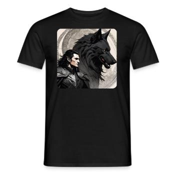 Loki mit Fenris Wolf Asgard Ragnarok - Männer T-Shirt - Schwarz - Vorne - AI Model Male 178 light (178cm)