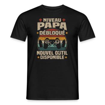 Niveau Papa Débloqué Futur Père Annonce Grossesse - T-shirt homme - noir - Devant - AI Model Male 178 light (178cm)