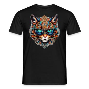 Chat Steampunk cool avec des lunettes - T-shirt homme - noir - Devant - AI Model Male 178 light (178cm)