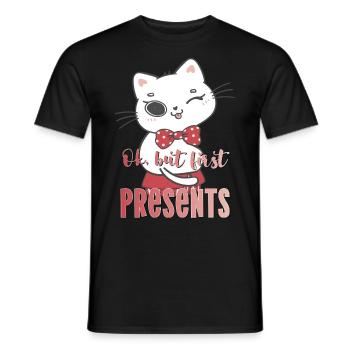 Cute cat first presents xmas cat christmas - Men's T-Shirt - black - Front - AI Model Male 178 light (178cm)