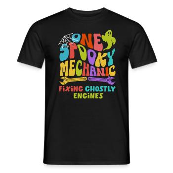 One Spooky Mechanic Retro Groovy Halloween Costume - Männer T-Shirt - Schwarz - Vorne - AI Model Male 178 light (178cm)
