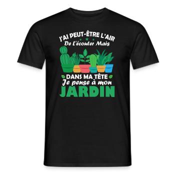 Dans ma tête je pense a mon jardin Humour cadeau - T-shirt homme - noir - Devant - AI Model Male 178 light (178cm)