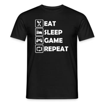 Essen, Schlafen, Spielen, Wiederholen Humor Geschenk - Männer T-Shirt - Schwarz - Vorne - AI Model Male 178 light (178cm)