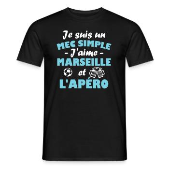 Je suis un mec simple j aime marseille et l apéro - T-shirt homme - noir - Devant - AI Model Male 178 light (178cm)