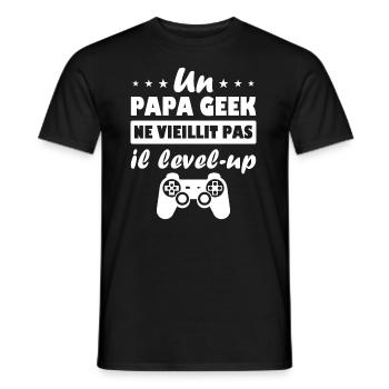 Un papa geek ne vieillit pas il level up - T-shirt homme - noir - Devant - AI Model Male 178 light (178cm)