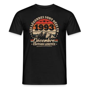 Vintage cadeau anniversaire nées en Décembre 1993 - T-shirt homme - noir - Devant - AI Model Male 178 light (178cm)
