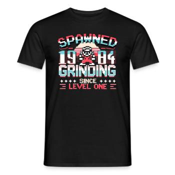 Spawned 1984 Grinding Since Level One Funny Gamer - Men's T-Shirt - black - Front - AI Model Male 178 light (178cm)