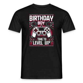 Funny Gamer Birthday Boy Il est temps de passer au niveau supérieur - T-shirt homme - noir - Devant - AI Model Male 178 light (178cm)