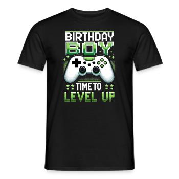 Funny Gamer Birthday Boy Il est temps de passer au niveau supérieur - T-shirt homme - noir - Devant - AI Model Male 178 light (178cm)