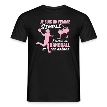 Un femme simple j aime le handball at les apéros - T-shirt homme - noir - Devant - AI Model Male 178 light (178cm)