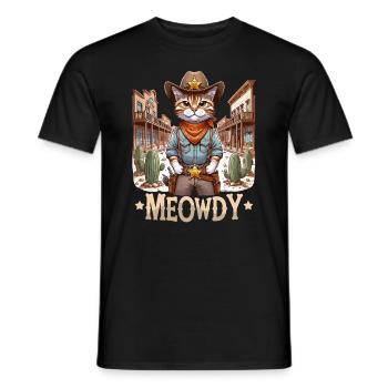 Meowdy Country Cowboy Vintage Western Cat - Männer T-Shirt - Schwarz - Vorne - AI Model Male 178 light (178cm)