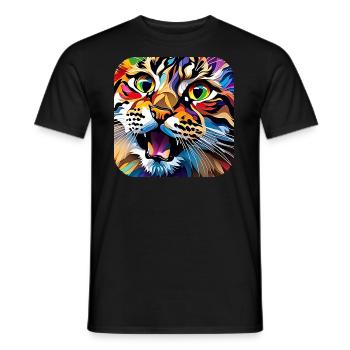 Colorful Cat Portrait - Men's T-Shirt - black - Front - AI Model Male 178 light (178cm)