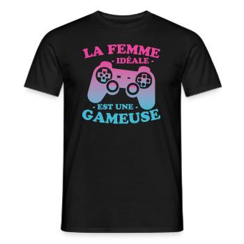 La femme idéale est une gameuse cadeau geek humour - T-shirt homme - noir - Devant - AI Model Male 178 light (178cm)