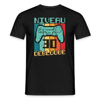 Niveau 30 débloqué Cadeau 30 ans Anniversaire - T-shirt homme - noir - Devant - AI Model Male 178 light (178cm)