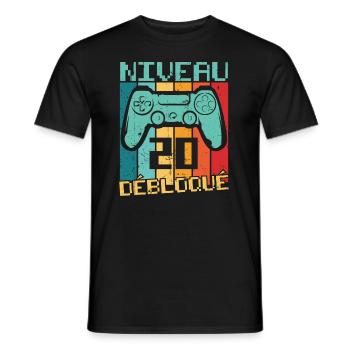 Niveau 20 débloqué Cadeau 20 ans Anniversaire - T-shirt homme - noir - Devant - AI Model Male 178 light (178cm)