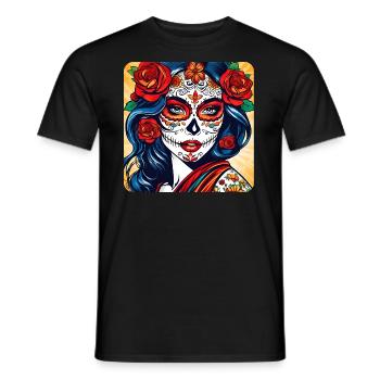 Dia de los Muertos Woman with Roses - Men's T-Shirt - black - Front - AI Model Male 178 light (178cm)