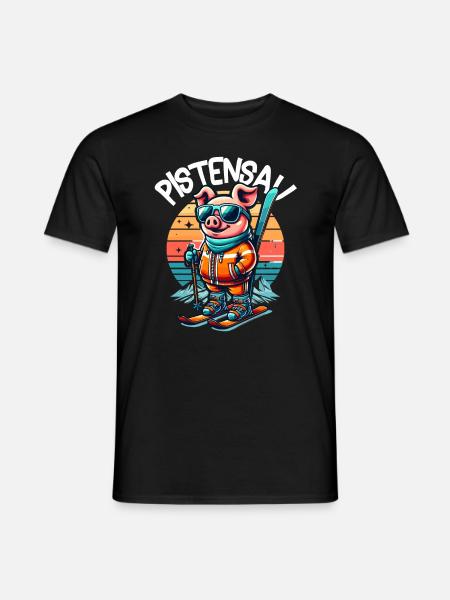 Pistensau - Perfekt für Skifahrer und Après-Ski - Männer T-Shirt - Schwarz