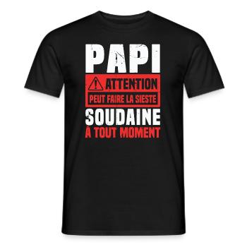 Papi attention Peut Faire La Sieste Soudaine - T-shirt homme - noir - Devant - AI Model Male 178 light (178cm)