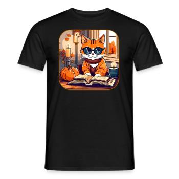 Niedliche Katze im Herbst Feeling - Männer T-Shirt - Schwarz - Vorne - AI Model Male 178 light (178cm)