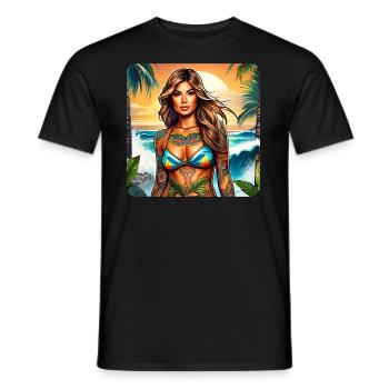 Fille de plage sexy avec des tatouages - T-shirt homme - noir - Devant - AI Model Male 178 light (178cm)